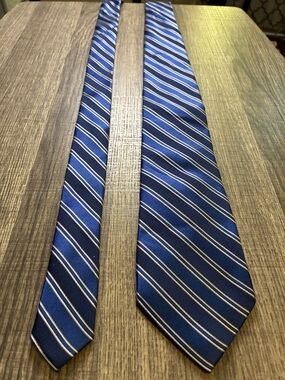 Michael Kors Blue Striped Silk Tie with White Accents